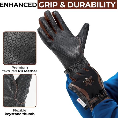 HANDLANDY Winter Work Gloves with Grip for Men & Women, Insulated Waterproof Skiing Hiking Cold Weather Gloves in Kuwait