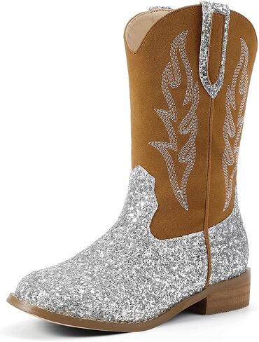 Hehainom Girls Cowgirl Boots for Toddler Cowgirl Booties Little Big Kids Western Mid Calf Riding Shoes Boys Cowboy Boots in Kuwait