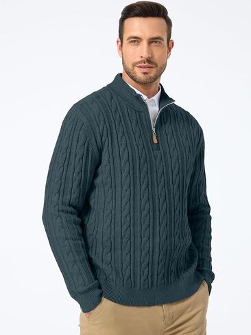 Jmierr Men Quarter Zip Pulover Sweater Sweater Sweater Cable متماسكة من طوق اللينات المحبوك in Saudi Arabia