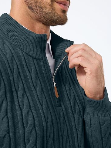 Jmierr Men Quarter Zip Pulover Sweater Sweater Sweater Cable متماسكة من طوق اللينات المحبوك in Saudi Arabia