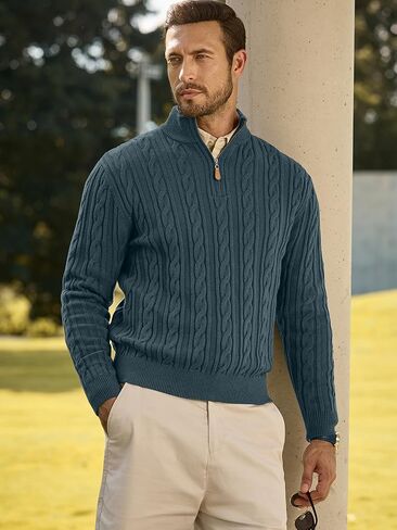 Jmierr Men Quarter Zip Pulover Sweater Sweater Sweater Cable متماسكة من طوق اللينات المحبوك in Saudi Arabia