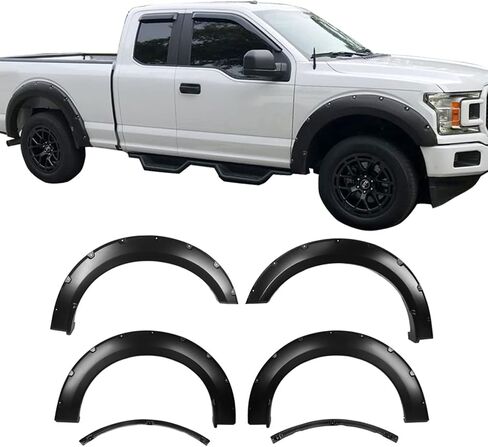 IKON MOTORSPORTS, Fender Flares Compatible With 2018-2019 Ford F150, Offroad Pocket Style Wheel Cover Fender Trim Mud Guards 4PC Set Smooth Black PP Polypropylene in Saudi Arabia