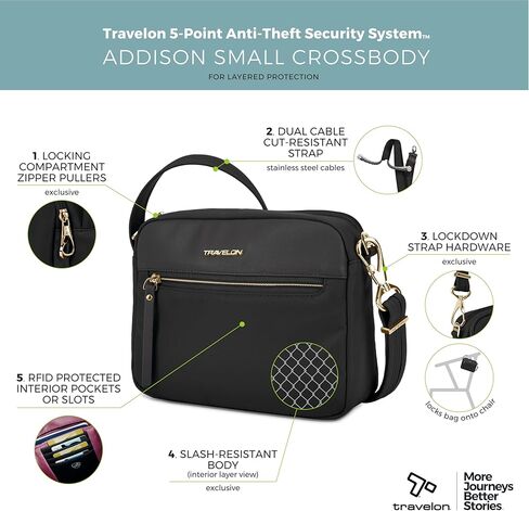 Travelon Anti-Theft Addison Small Crossbody, Evergreen in Kuwait