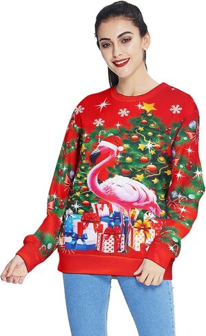 Women Ugly Christmas Sweatshirt Long Sleeve Shirts O-neck Pullover in Kuwait