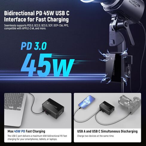 Neewer Mini V Mount Battery with D Tap/USB C/USB A/BP/Dual DC Ports/OLED Screen, 3450mAh 50Wh 14.54V V Lock Battery Supports 45W PD Fast Charging for Camera Monitor Camcorder Video Light, PS050E in Saudi Arabia