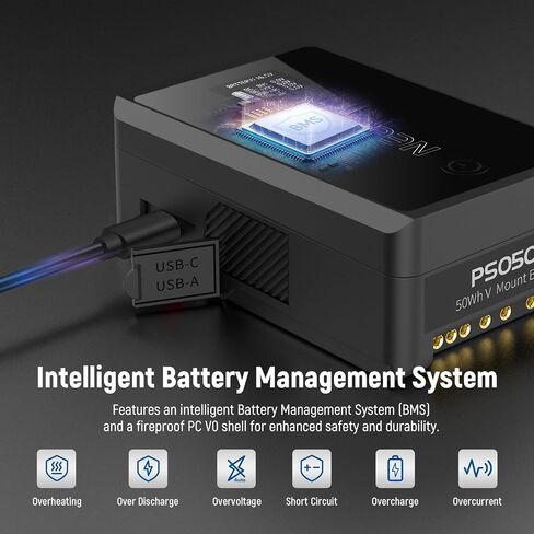 Neewer Mini V Mount Battery with D Tap/USB C/USB A/BP/Dual DC Ports/OLED Screen, 3450mAh 50Wh 14.54V V Lock Battery Supports 45W PD Fast Charging for Camera Monitor Camcorder Video Light, PS050E in Saudi Arabia