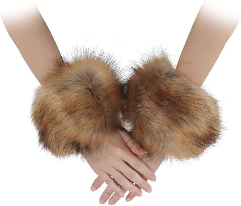 Deago Women’s Faux Fur Wrist Cuff Warmers Winter Furry Bands Wrist Warmers Arm Leg Warmers for Women Girls Party Costumes in Saudi Arabia