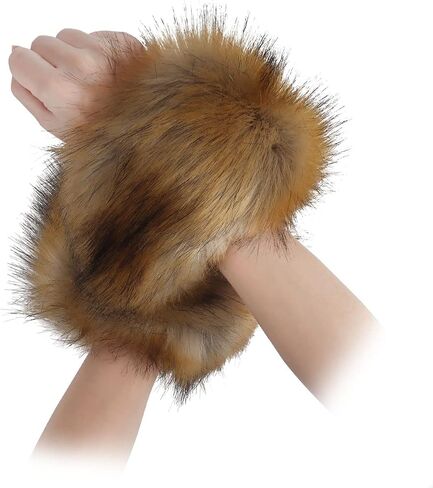 Deago Women’s Faux Fur Wrist Cuff Warmers Winter Furry Bands Wrist Warmers Arm Leg Warmers for Women Girls Party Costumes in Saudi Arabia