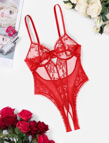 Avidlove Sexy Lingerie for Women V Neck Lace Teddy Lingerie Push Up One Piece Lingerie Bodysuit in Saudi Arabia
