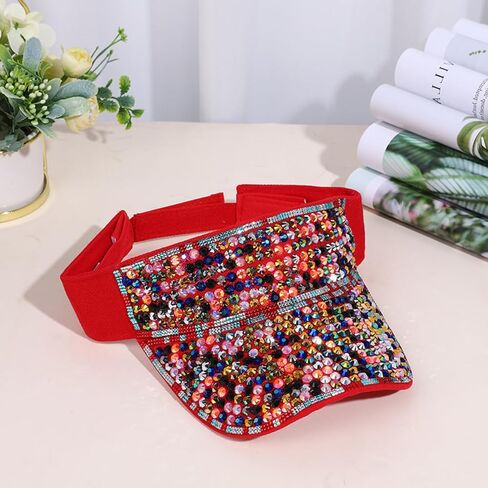Bling Shiny Rhinestones Sun Visor for Women Adjustable Summer Beach Sunvisor Caps Golf Tennis Cycling Running in Saudi Arabia