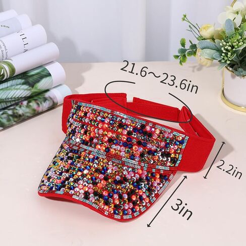 Bling Shiny Rhinestones Sun Visor for Women Adjustable Summer Beach Sunvisor Caps Golf Tennis Cycling Running in Saudi Arabia