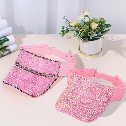 Bling Shiny Rhinestones Sun Visor for Women Adjustable Summer Beach Sunvisor Caps Golf Tennis Cycling Running in Saudi Arabia