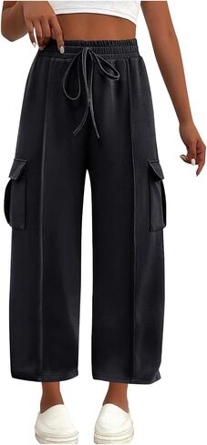 Women's Casual Sweatpant Drawstring Wide Leg Trousers High Waisted Baggy Casual Sweatpants with Pockets in Saudi Arabia