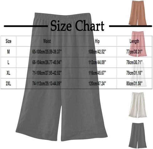 Capris Pants for Women Cotton Linen Summer Casual Pant Elastic Waist Plus Size Beach Trousers Straight Leg Crop Pant in Saudi Arabia
