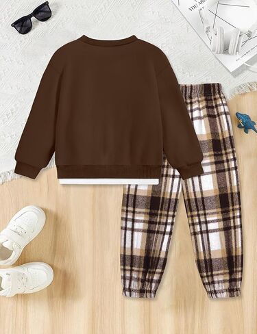 ملابس الأولاد حول رقبة رقبة بلا غطاء قميص أعلى + سراويل منقوشة للبنين الخريف خريف شتاء 2 قطعة الحجم 3-7T in Kuwait