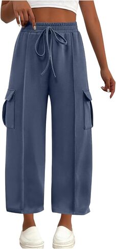 Women's Casual Sweatpant Drawstring Wide Leg Trousers High Waisted Baggy Casual Sweatpants with Pockets in Saudi Arabia