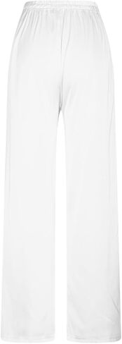 Silk Satin Pants for Women Elastic High Waisted Wide Leg Casual Loose Lounge Pants with Pockets Elastic Flowy Sweatpants in Saudi Arabia