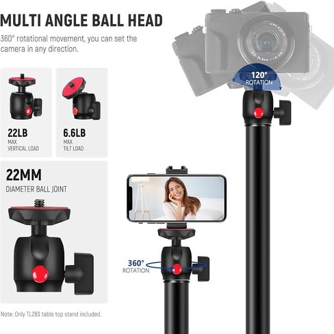 NEEWER Camera Desk Mount with Phone Holder & 360° Ball Head, 17"-40"/43-102cm Telescopic C Clamp Table Light Stand 1/4"Screw, Desktop Stand 6.6lb/3kg Max Load for DSLR Camera, Webcam, Ring Light,TL283 in Kuwait