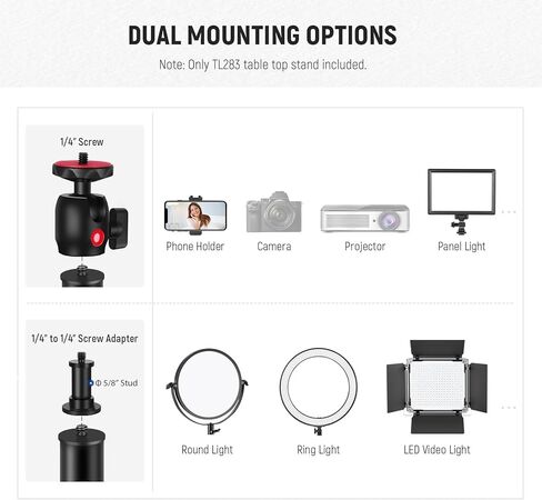 NEEWER Camera Desk Mount with Phone Holder & 360° Ball Head, 17"-40"/43-102cm Telescopic C Clamp Table Light Stand 1/4"Screw, Desktop Stand 6.6lb/3kg Max Load for DSLR Camera, Webcam, Ring Light,TL283 in Kuwait