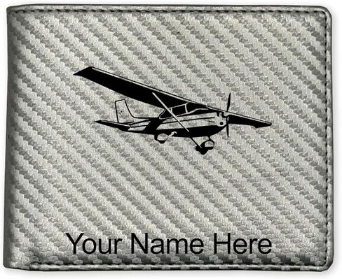 LaserGram Faux Leather Bi-Fold Wallet, High Wing Airplane, Personalized Engraving Included (Black with Silver) in Kuwait