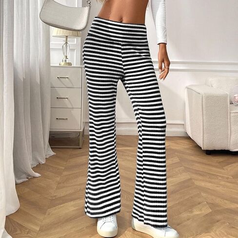 High Rise Striped Pants for Women Wide Leg Plus Size Pant Loose Comfy Trousers Trendy 2025 Casual Sweatpant in Saudi Arabia