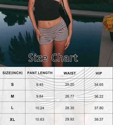 Womens Fold Over Shorts Elastic Waist Y2k Striped Shorts Skinny Pajamas Mini Sleepwear Stretchy Yoga Shorts in Saudi Arabia