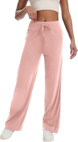 Wide Leg Sweatpants for Women Drawstring High Waisted Yoga Lounge Pants Casual Y2k Trouser Solid Palazzo Pants in Saudi Arabia