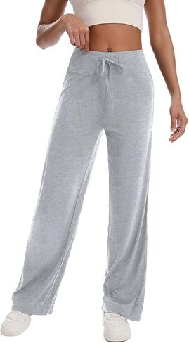 Wide Leg Sweatpants for Women Drawstring High Waisted Yoga Lounge Pants Casual Y2k Trouser Solid Palazzo Pants in Saudi Arabia