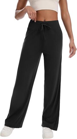 Wide Leg Sweatpants for Women Drawstring High Waisted Yoga Lounge Pants Casual Y2k Trouser Solid Palazzo Pants in Saudi Arabia