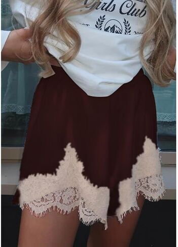 Lace Trim Silk Satin Mini Slip Shorts Women Low Rise Micro Pajama Shorts Patchwork Going Out Lounge Bottoms in Saudi Arabia