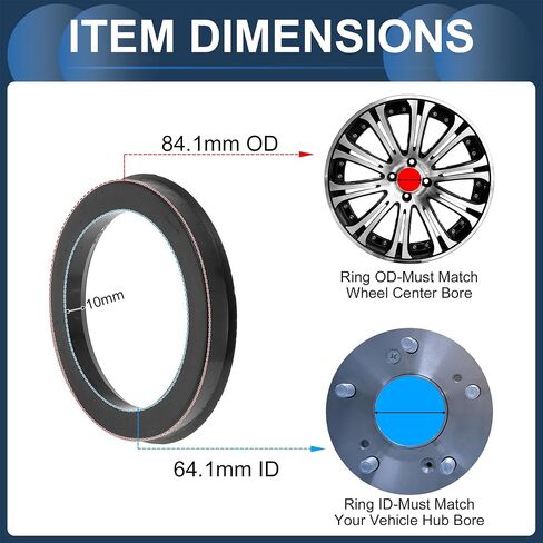 84.1mm to 64.1mm Car Wheel Hub Centric Rings Black Polycarbonate Wheels Center Shaft Shock Absorbing Hubrings 4 Pcs in Saudi Arabia