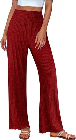 Women's Pleated Wide Leg Palazzo Pants with Drawstring Trendy Casual Elastic High Waist Trousers Loose Fit Lounge Pants in Saudi Arabia