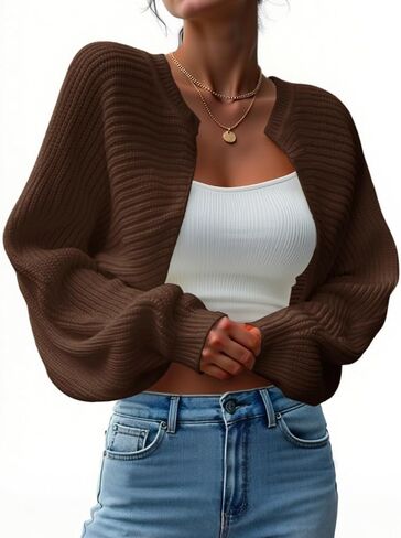 Yousify Women's Bolero Shrug Sweater Open Front Cropped Cardigans Knit Fall Trendy Casual Long Sleeve Y2K Tops in Saudi Arabia