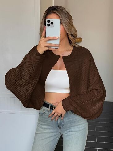 Yousify Women's Bolero Shrug Sweater Open Front Cropped Cardigans Knit Fall Trendy Casual Long Sleeve Y2K Tops in Saudi Arabia