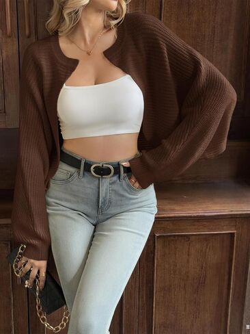 Yousify Women's Bolero Shrug Sweater Open Front Cropped Cardigans Knit Fall Trendy Casual Long Sleeve Y2K Tops in Saudi Arabia