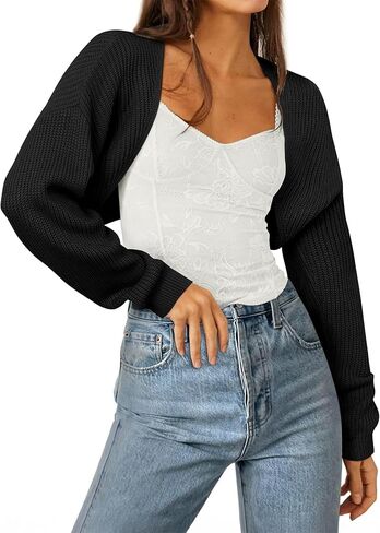 AGSEEM Women's Bolero Shrug Sweater Long Sleeve Knit Open Front Cropped Cardigans Casual Loose Ribbed Knitwear Y2K Tops 2025 in Saudi Arabia