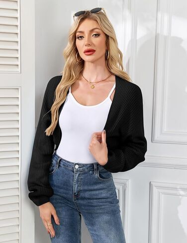 AGSEEM Women's Bolero Shrug Sweater Long Sleeve Knit Open Front Cropped Cardigans Casual Loose Ribbed Knitwear Y2K Tops 2025 in Saudi Arabia