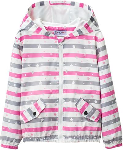 WELAKEN Girls and Toddlers' Lightweight Jacket - Hooded Printed Water-Resistant Jacket for Kids in Saudi Arabia