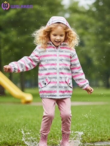 WELAKEN Girls and Toddlers' Lightweight Jacket - Hooded Printed Water-Resistant Jacket for Kids in Saudi Arabia