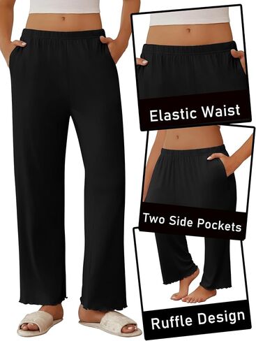 Ekouaer Pajama Pants Women Soft Casual Lounge Pajama Bottoms Comfy Stretch Sleep Pants Wide Leg Pj Bottoms with Pockets in Saudi Arabia