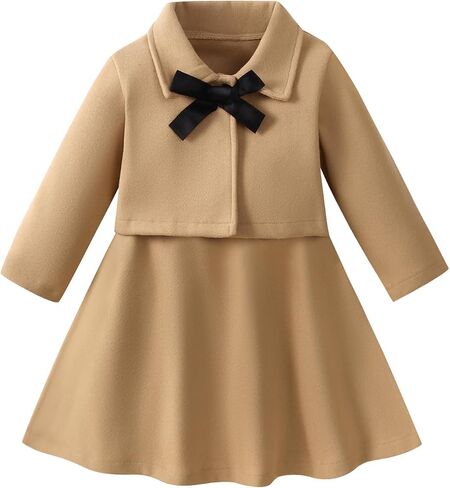 Toddler Baby Girl Dress Coat Long Sleeve Solid Color Buttons Jacket Coat Fall Winter Outfit in Saudi Arabia
