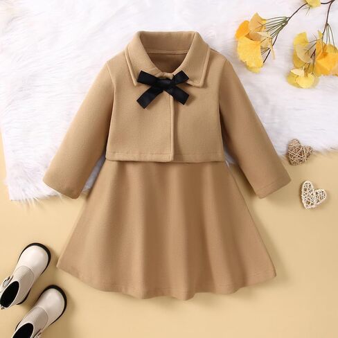 Toddler Baby Girl Dress Coat Long Sleeve Solid Color Buttons Jacket Coat Fall Winter Outfit in Saudi Arabia
