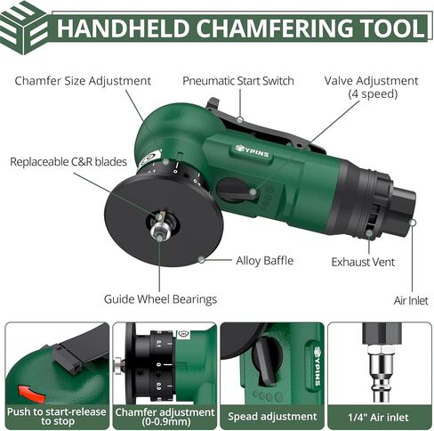 أداة شطب الهواء من EYPINS، آلة شطب هوائية لشطب الزاوية المعدنية المستديرة، قوس 45 درجة، 30000 دورة في الدقيقة، أداة تشذيب إزالة الأزيز الهوائية 1/4 بوصة للمعادن والفولاذ والألومنيوم والنحاس والأكريليك والخشب وشفرة C/R in Kuwait