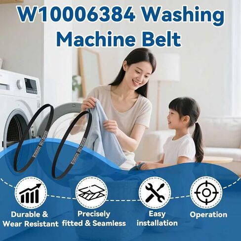 2 PCS W10006384 Washer Drive Belt, Replacement for Whirlpool, for Maytag, for Kenmore, Replacement Part for WPW10006384 AP6014712 PS11747978, Precise Adaptation, for Home Appliance Technicians in Saudi Arabia