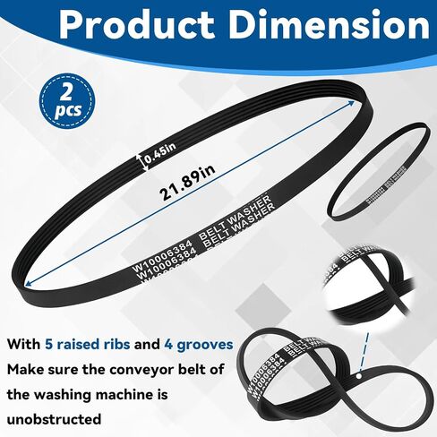 2 PCS W10006384 Washer Drive Belt, Replacement for Whirlpool, for Maytag, for Kenmore, Replacement Part for WPW10006384 AP6014712 PS11747978, Precise Adaptation, for Home Appliance Technicians in Saudi Arabia