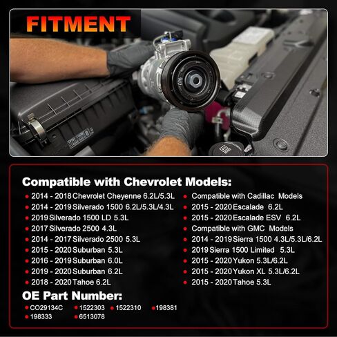 Air Conditioner AC Compressor with Clutch Compatible with 2015-2020 Cadillac Escalade, 2015-2019 GMC Sierra Yukon XL, 2014-2019 Silverado 1500 4.3L/5.3L/6.2L, 2015-2020 Suburban/Tahoe 5.3L in Saudi Arabia
