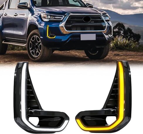 LED Daytime Running Lights For Toyota Hilux Vigo Revo 2015-2017 Fog Lamp Replacement Chrome Trim Driving Light With Turn Signal in Saudi Arabia