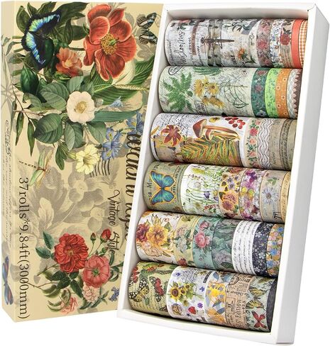MPOPUUL Washi Tape Set 18 Rolls - European Tourism Decorative Adhesive Masking Tape for Journaling, Vintage Colored Tape for Junk Journaling Supplies, Scrapbooking Supplies, DIY Crafts, Planner in Saudi Arabia