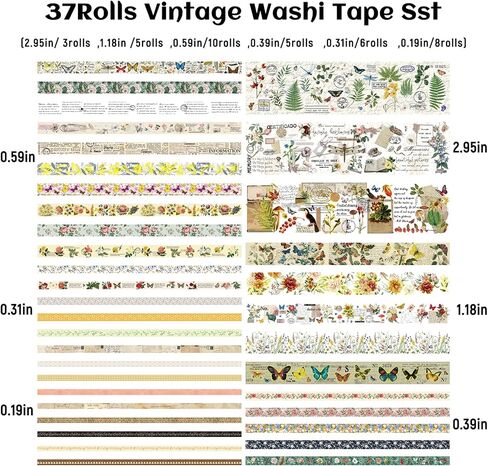 MPOPUUL Washi Tape Set 18 Rolls - European Tourism Decorative Adhesive Masking Tape for Journaling, Vintage Colored Tape for Junk Journaling Supplies, Scrapbooking Supplies, DIY Crafts, Planner in Saudi Arabia