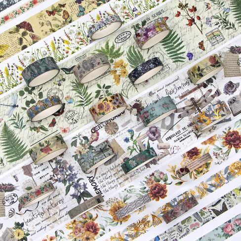 MPOPUUL Washi Tape Set 18 Rolls - European Tourism Decorative Adhesive Masking Tape for Journaling, Vintage Colored Tape for Junk Journaling Supplies, Scrapbooking Supplies, DIY Crafts, Planner in Saudi Arabia